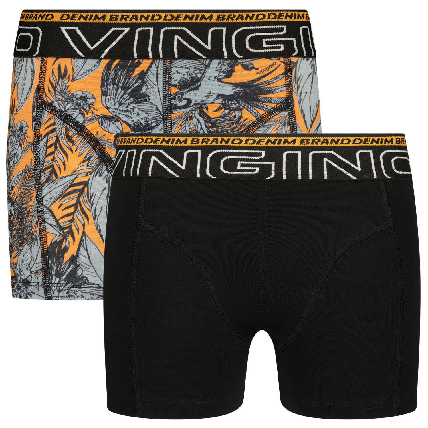 Vingino boxershort Black Leaf set van 2 zwart oranje