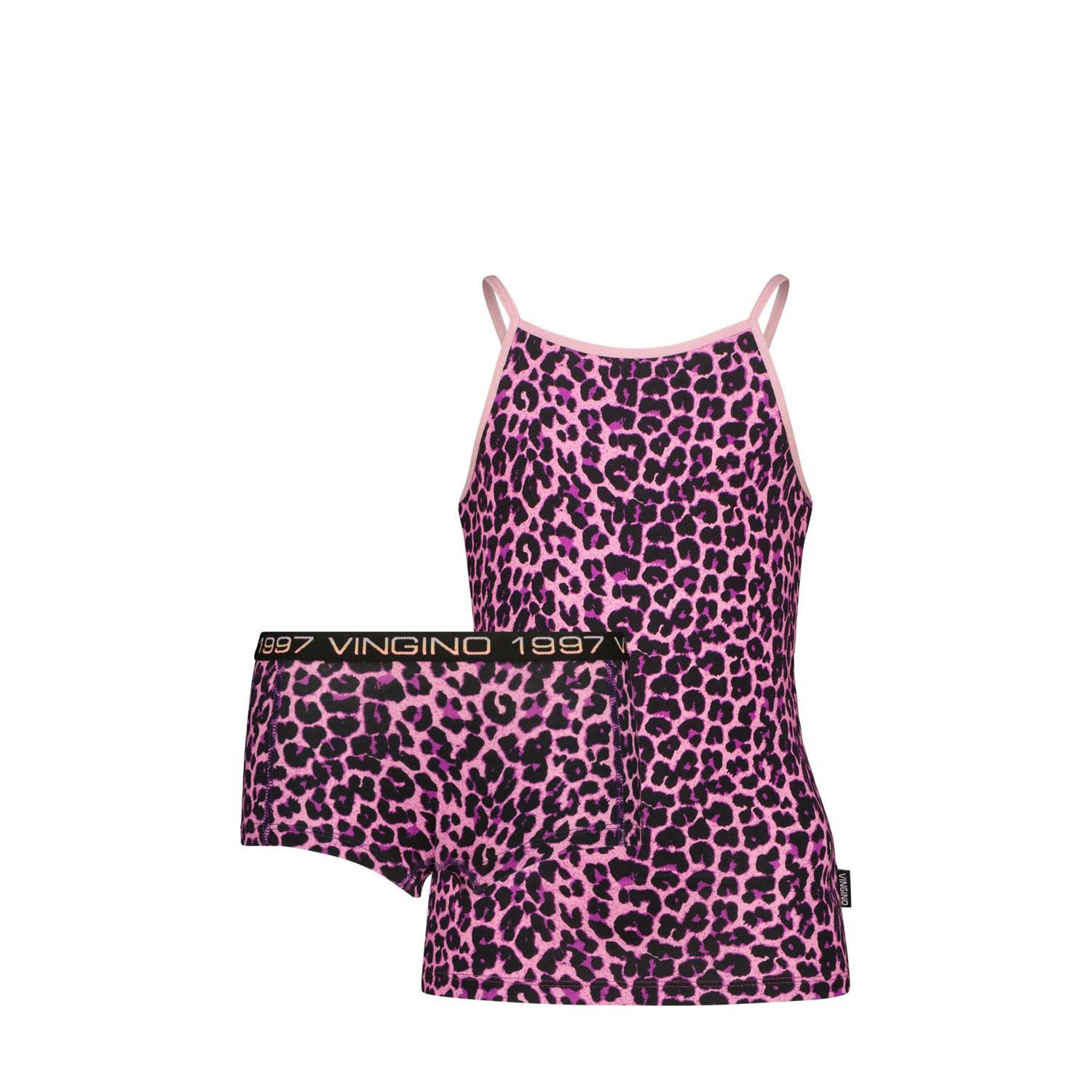 VINGINO singlet + short Animal roze zwart Top + short Meisjes Stretchkatoen Ronde hals 110 116