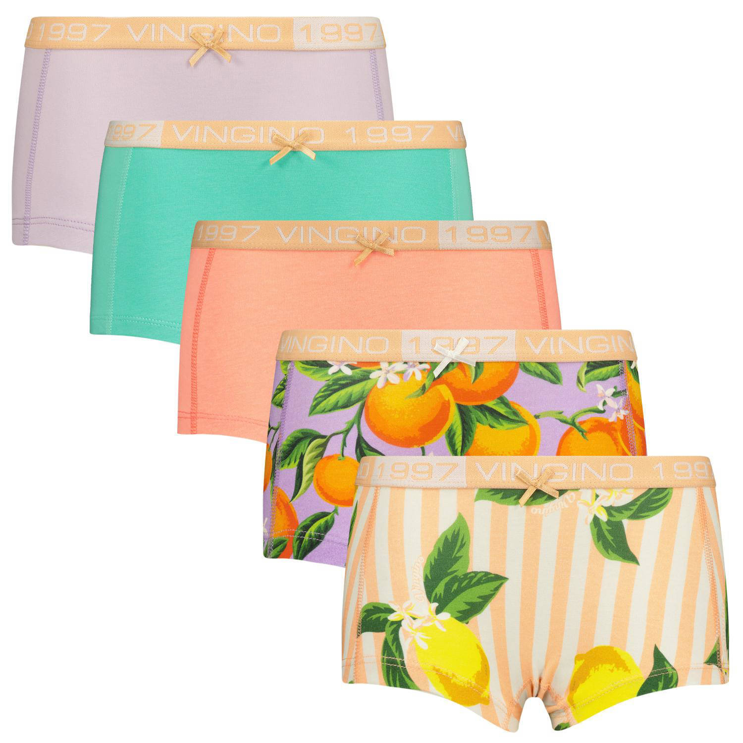 VINGINO short Fruit set van 5 lila oranje multicolor Slip Paars Meisjes Stretchkatoen 110 116