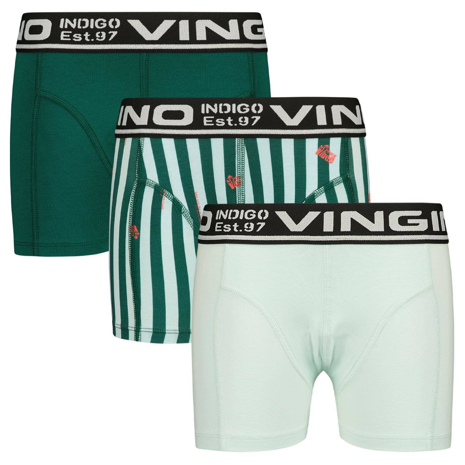 VINGINO boxershort Stripe set an 3 groen lichtgroen Jongens Stretchkatoen 134 140