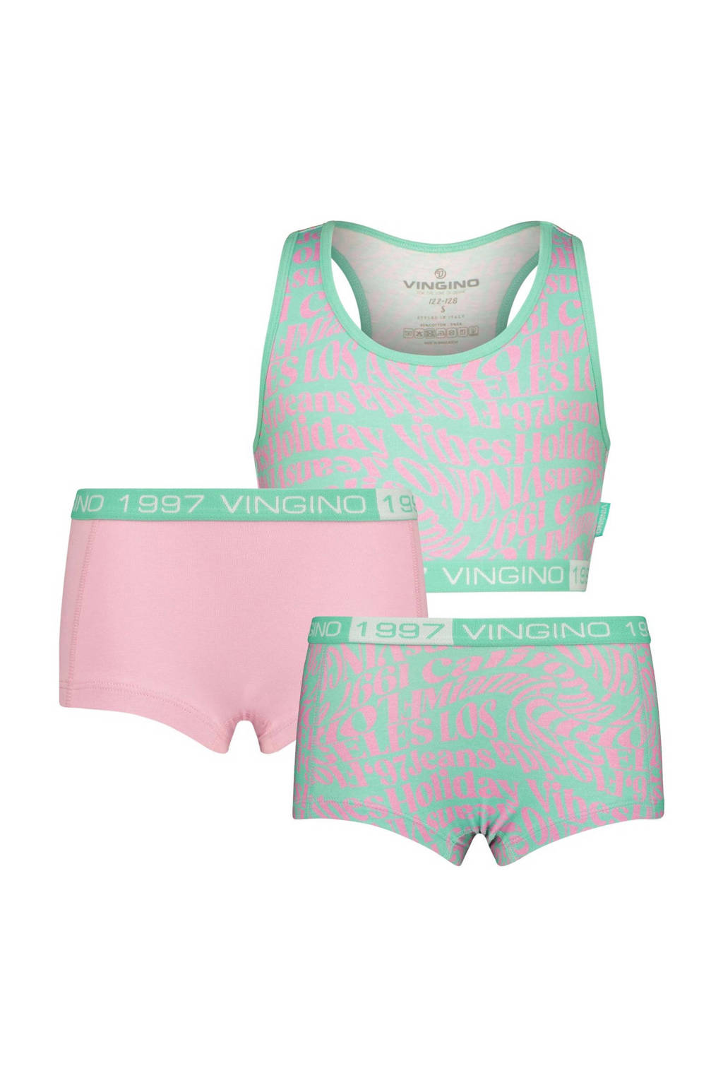 bh top + 2 shorts Holiday mintgroen/roze