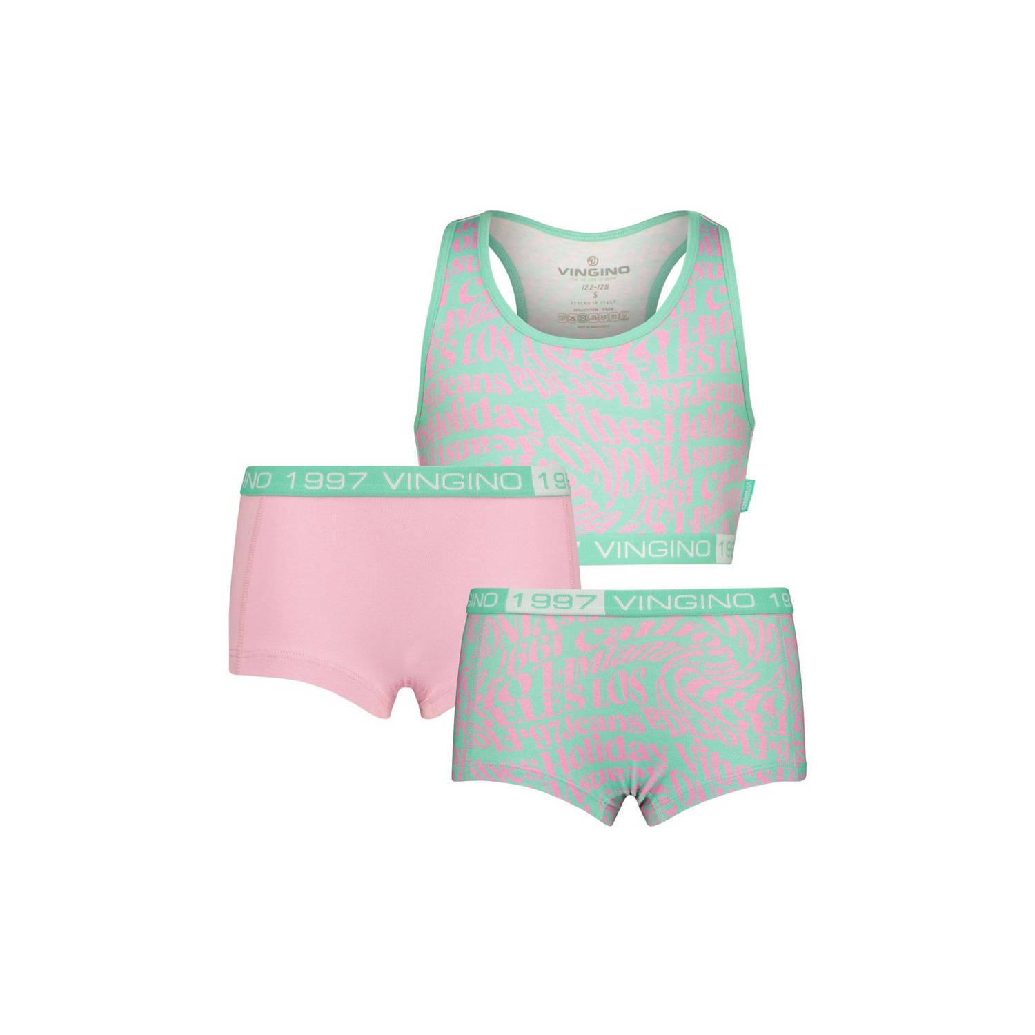 VINGINO bh top + 2 shorts Holiday mintgroen roze Top + short Meisjes Stretchkatoen Ronde hals 110 116