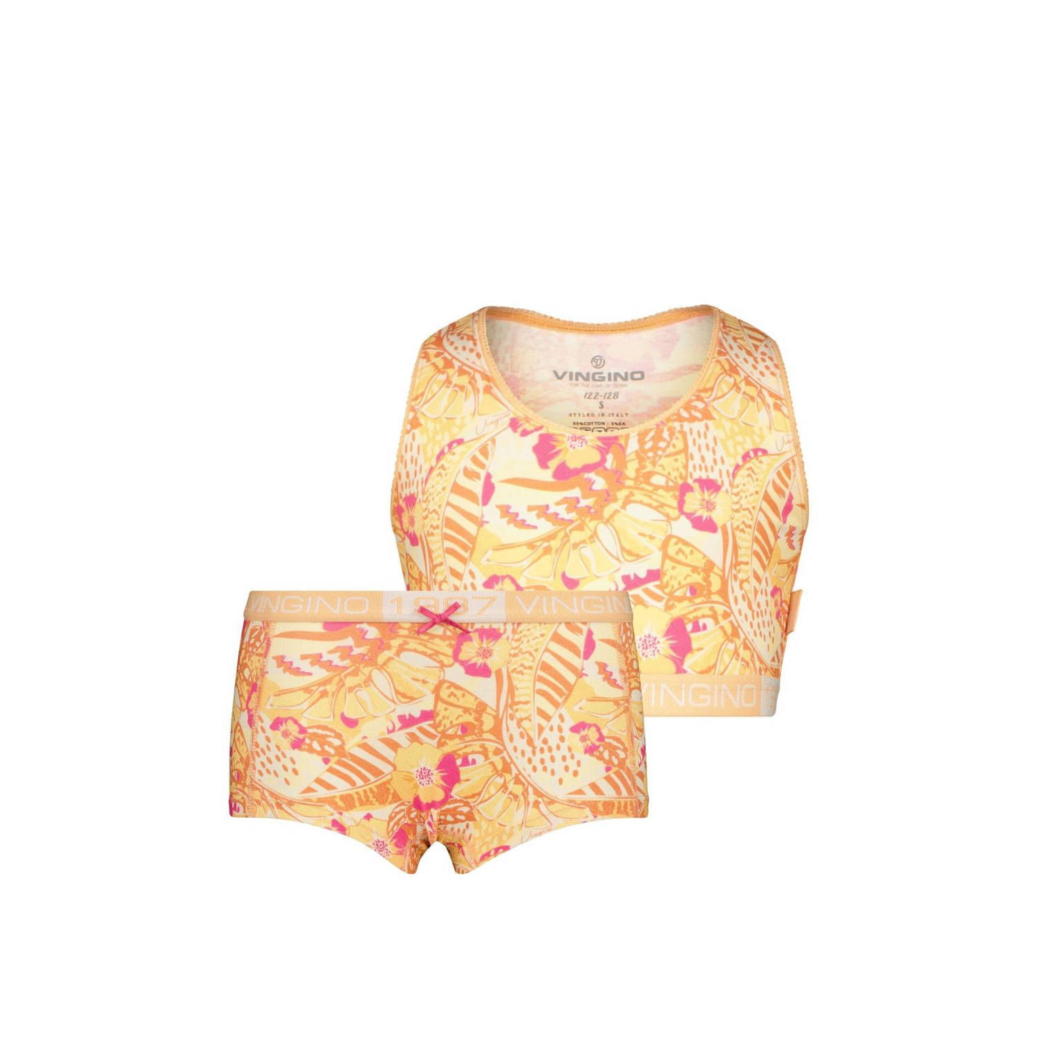 Vingino bh top + short Leaf oranje roze