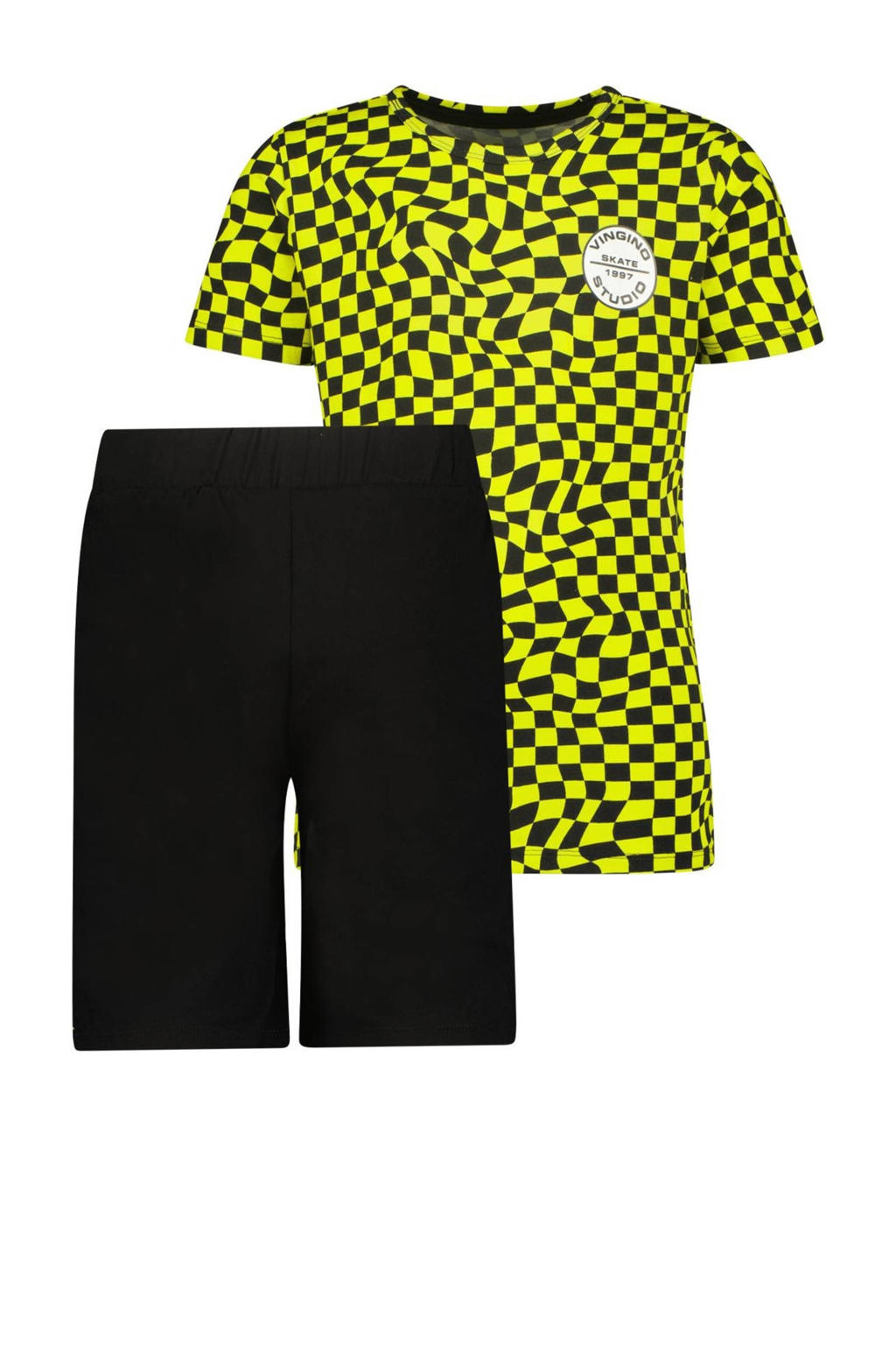 Vingino   shortama Check zwart/neongeel