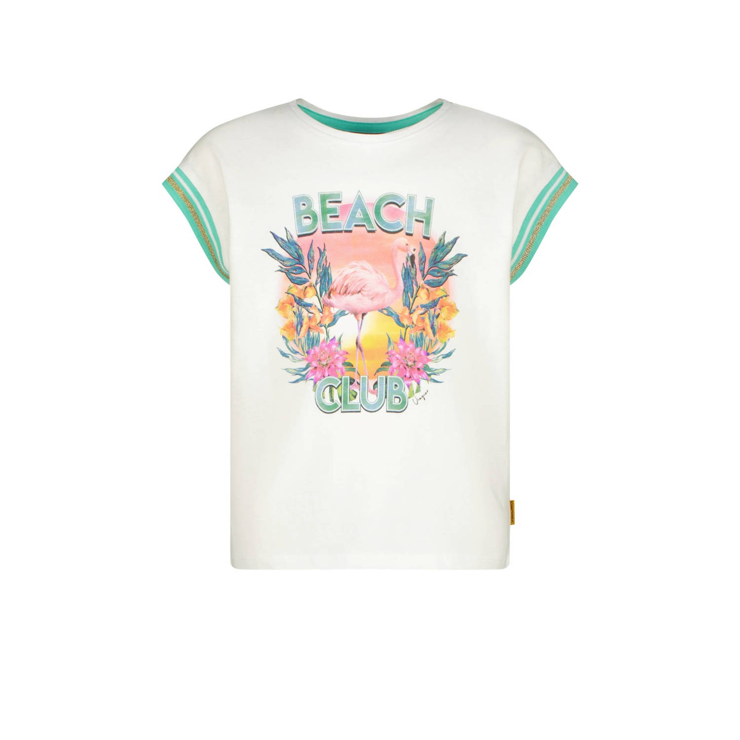 VINGINO T-shirt Harietta wit mintgroen Meisjes Katoen Ronde hals Effen 128