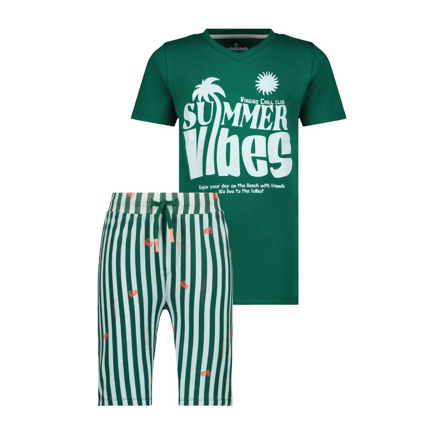 VINGINO shortama Winio groen wit Pyjama Meisjes Stretchkatoen Ronde hals 110 116