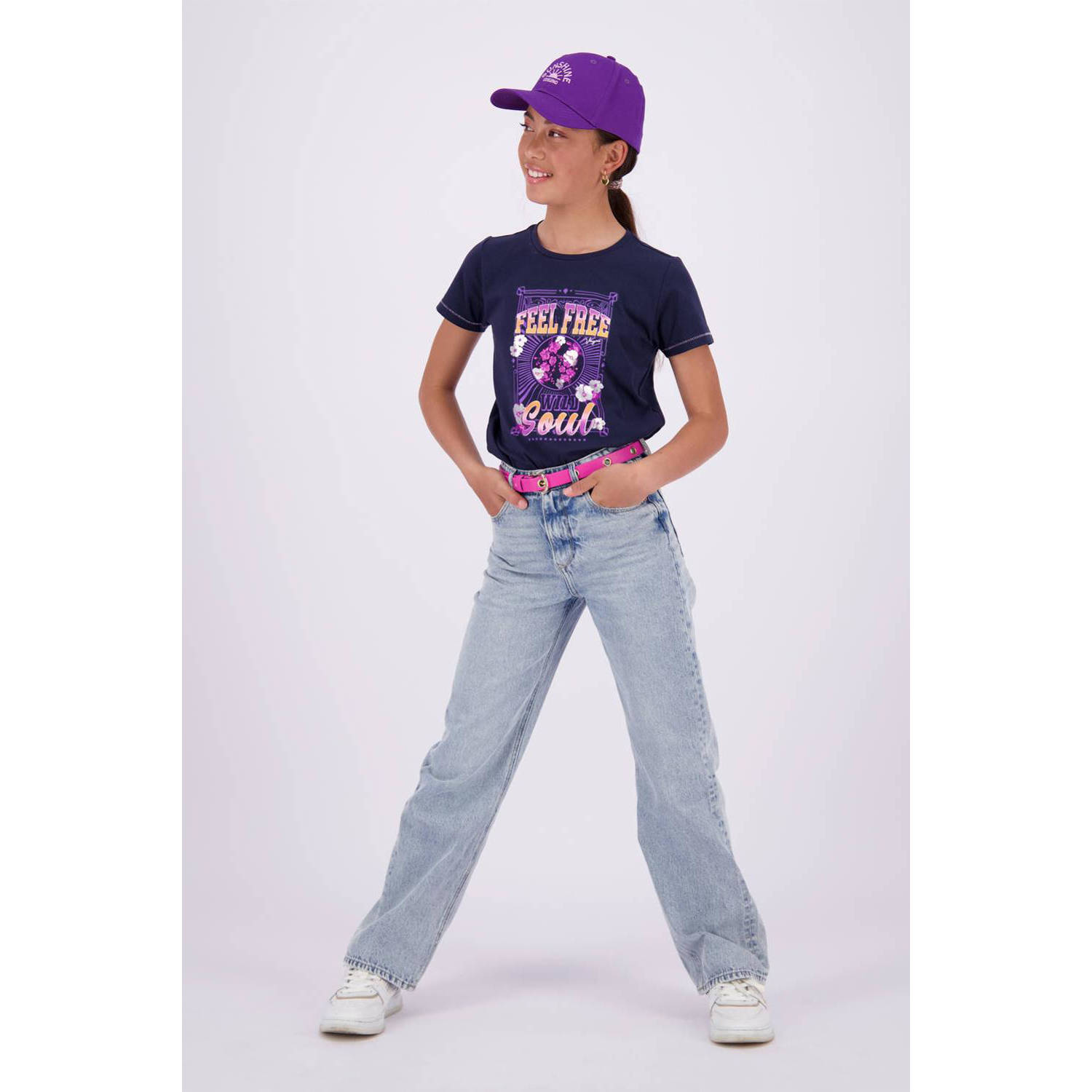 Vingino T-shirt Hetty met printopdruk donkerblauw paars