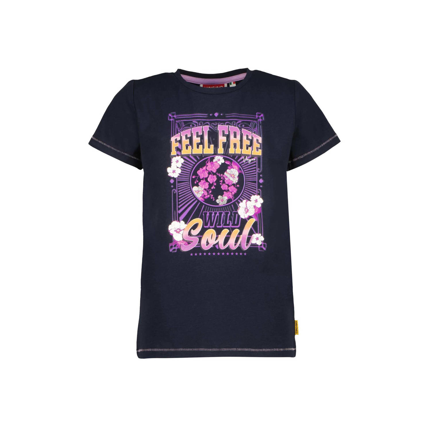 VINGINO T-shirt Hetty met printopdruk donkerblauw paars Meisjes Stretchkatoen Ronde hals 152