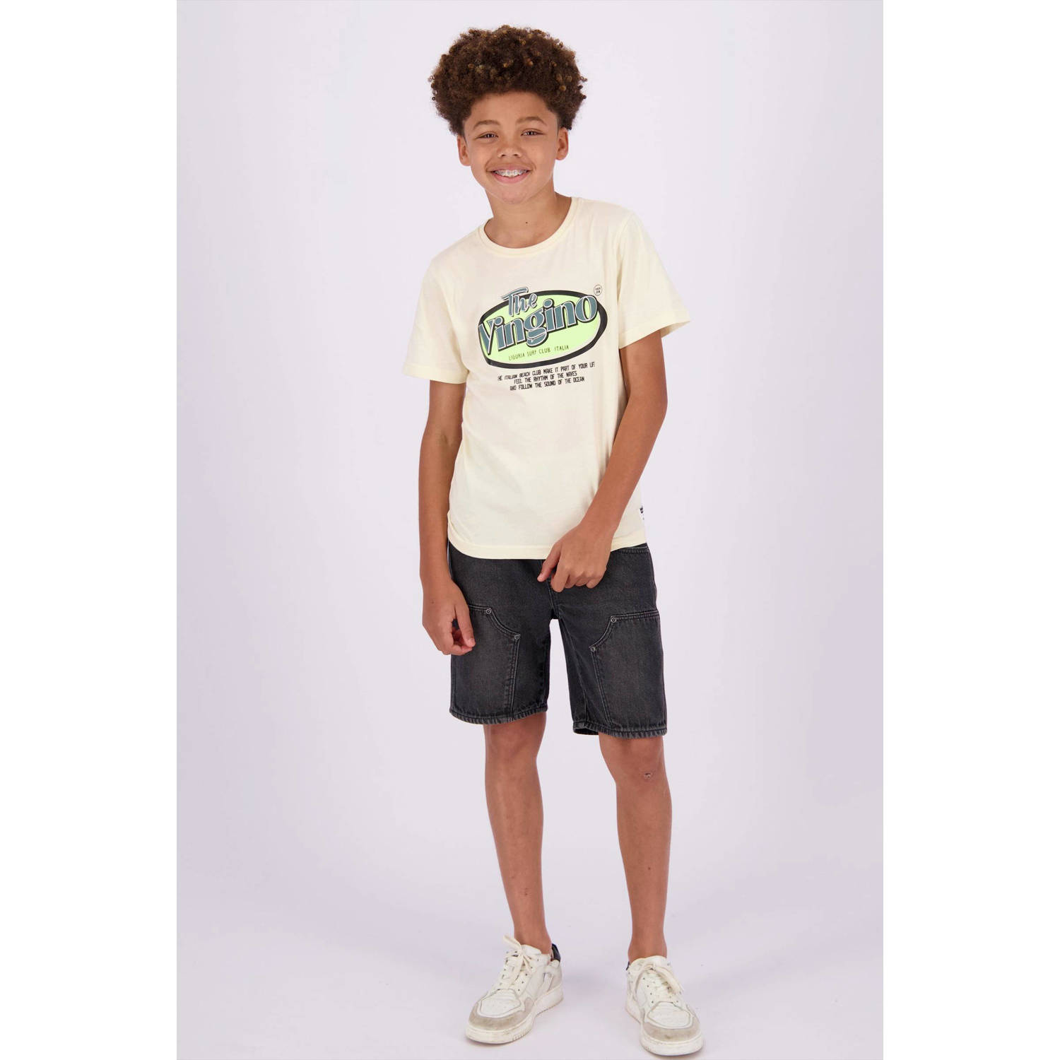 VINGINO T-shirt Hebor met logo offwhite Ecru Jongens Katoen Ronde hals 128
