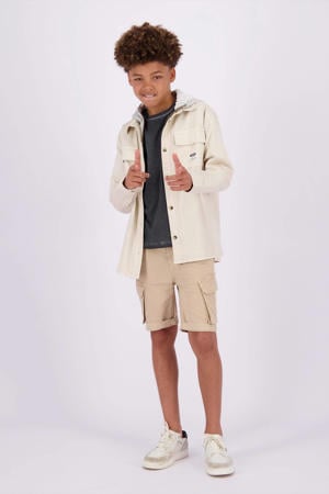 overshirt Lior met capuchon ecru/grijs melange