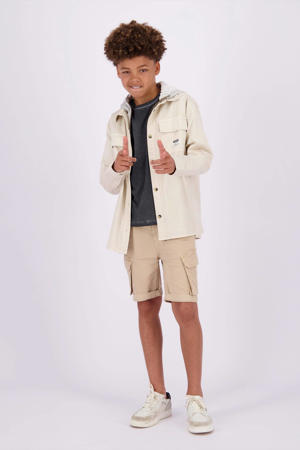 overshirt Lior met capuchon ecru/grijs melange