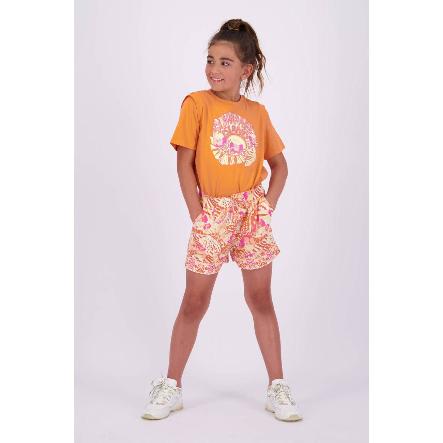 VINGINO casual short Rondha met all over print oranje roze Korte broek Meisjes Katoen 128