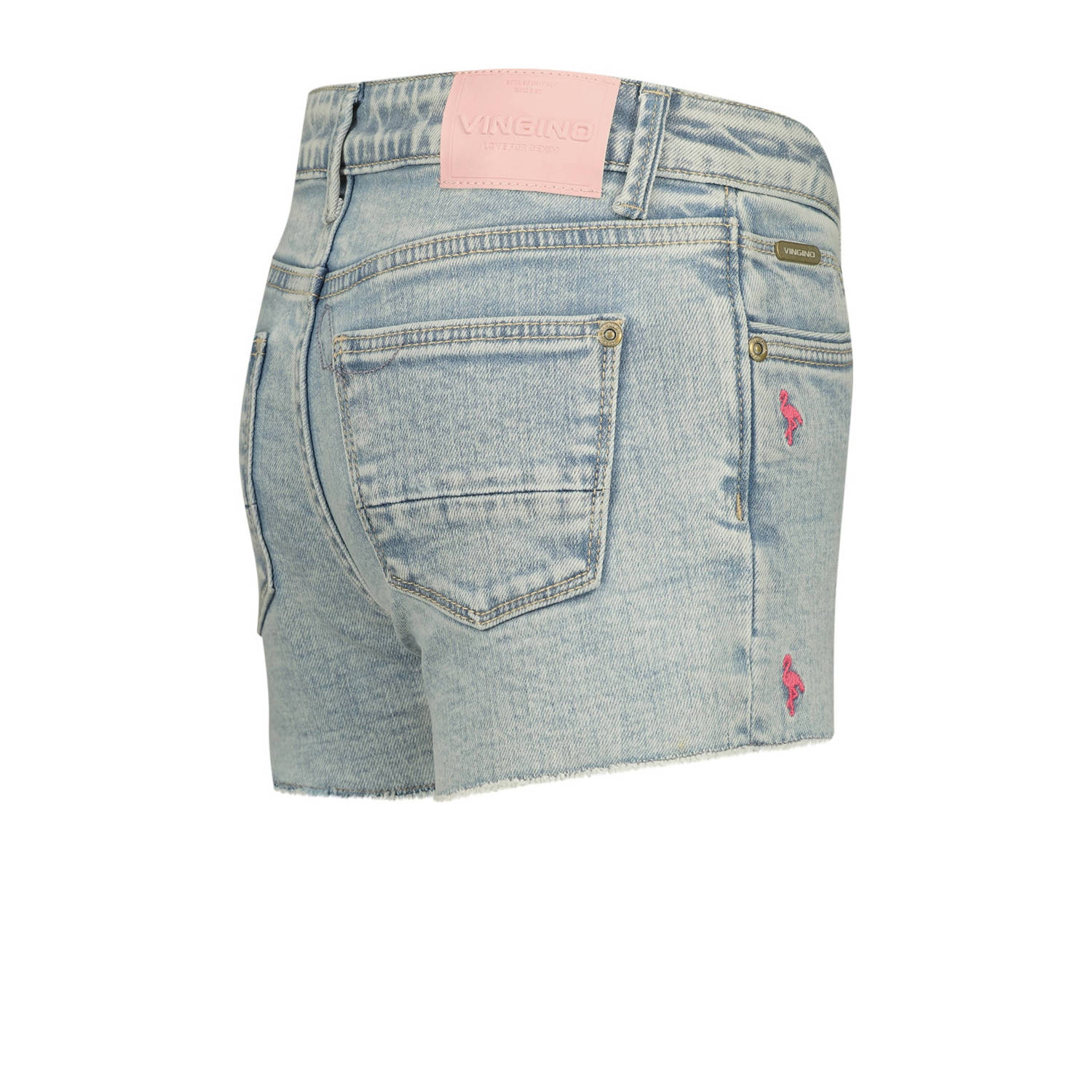 Vingino denim short Dafina Flamingo met all over print light bleach