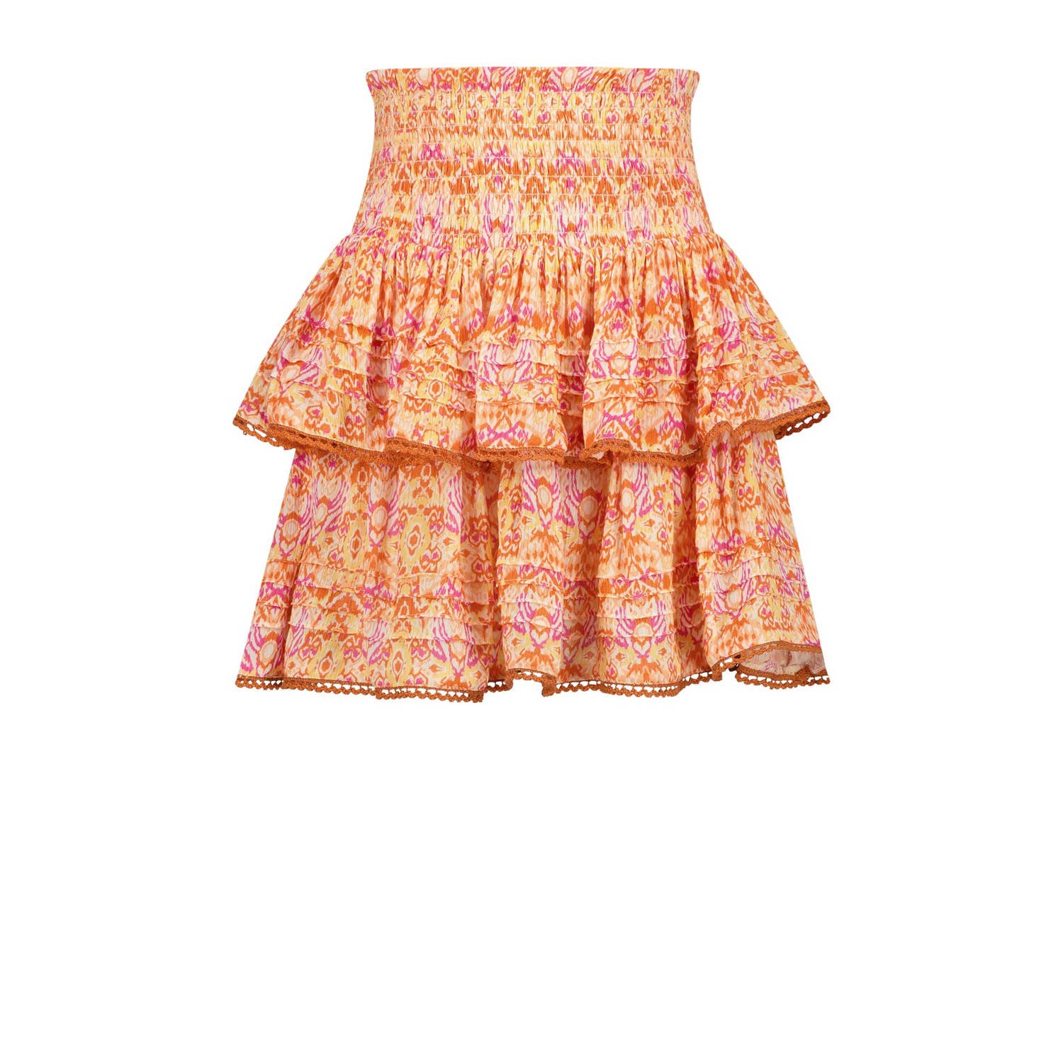 VINGINO rok Qalice met all over print en plooien oranje roze geel Meisjes Viscose 128