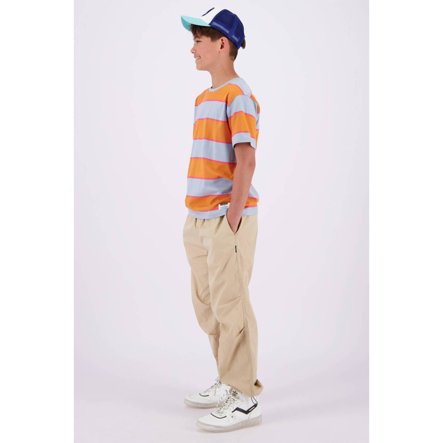 Vingino gestreept T-shirt Hifo lichtblauw oranje