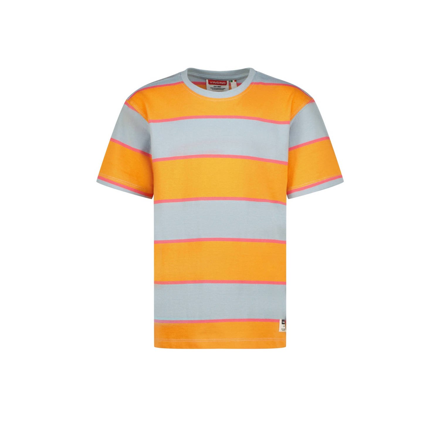 VINGINO gestreept T-shirt Hifo lichtblauw oranje Jongens Katoen Ronde hals 152