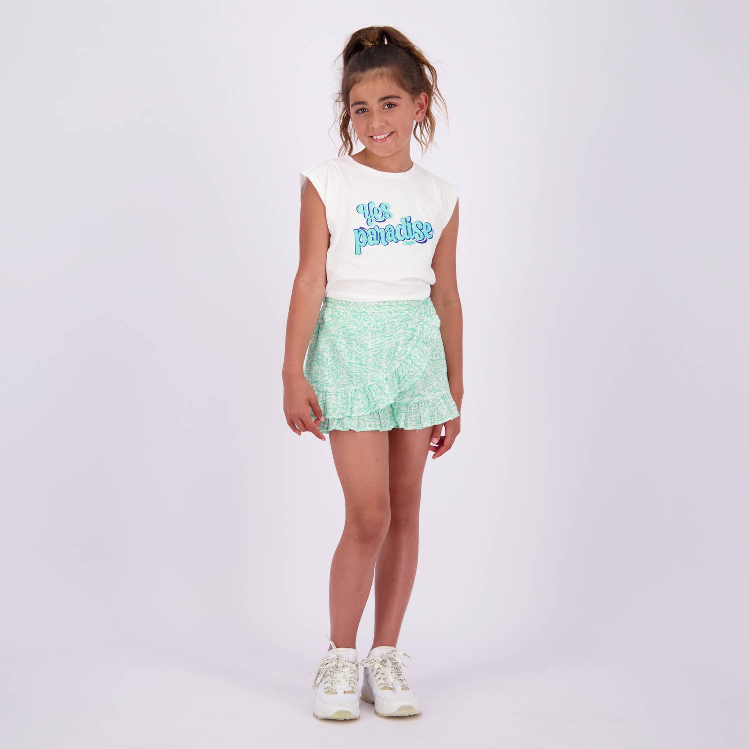 VINGINO skort Rianna met all over print en volant mintgroen wit Rok Meisjes Katoen 128
