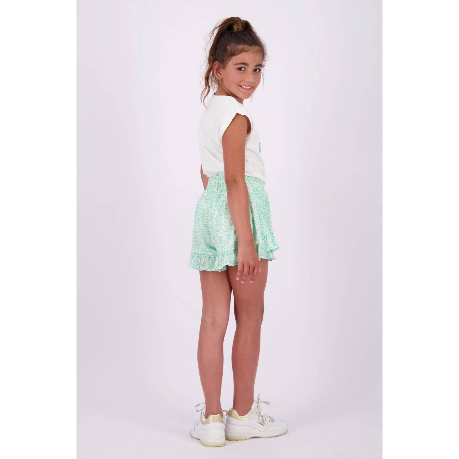 Vingino skort Rianna met all over print en volant mintgroen wit