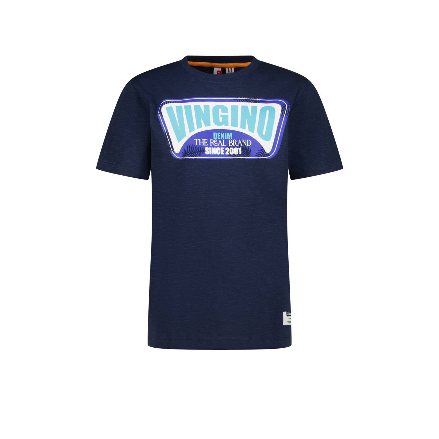 VINGINO T-shirt Hefor met logo donkerblauw Jongens Katoen Ronde hals Logo 128