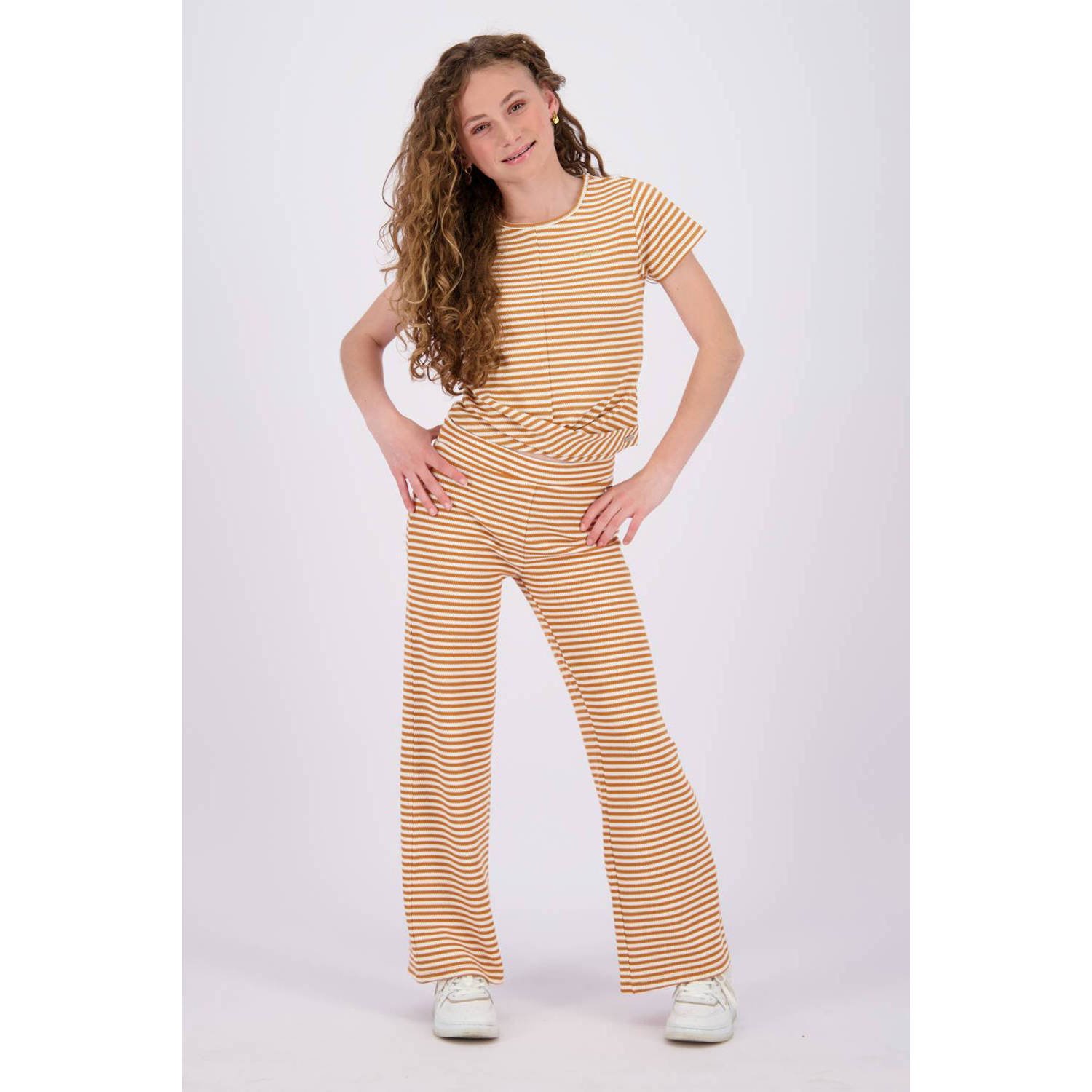 VINGINO gestreepte broek Sila lichtbruin wit Meisjes Polyester Streep 140