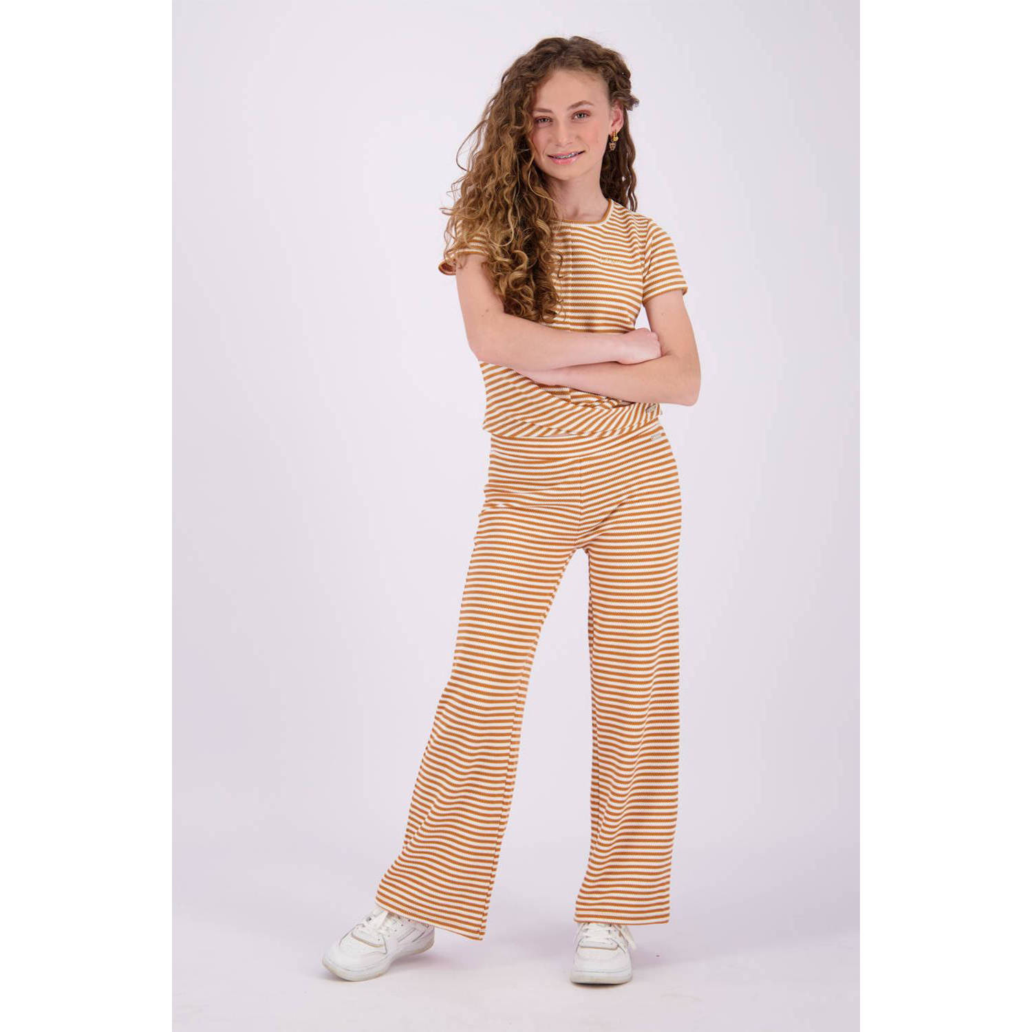 Vingino gestreepte broek Sila lichtbruin wit