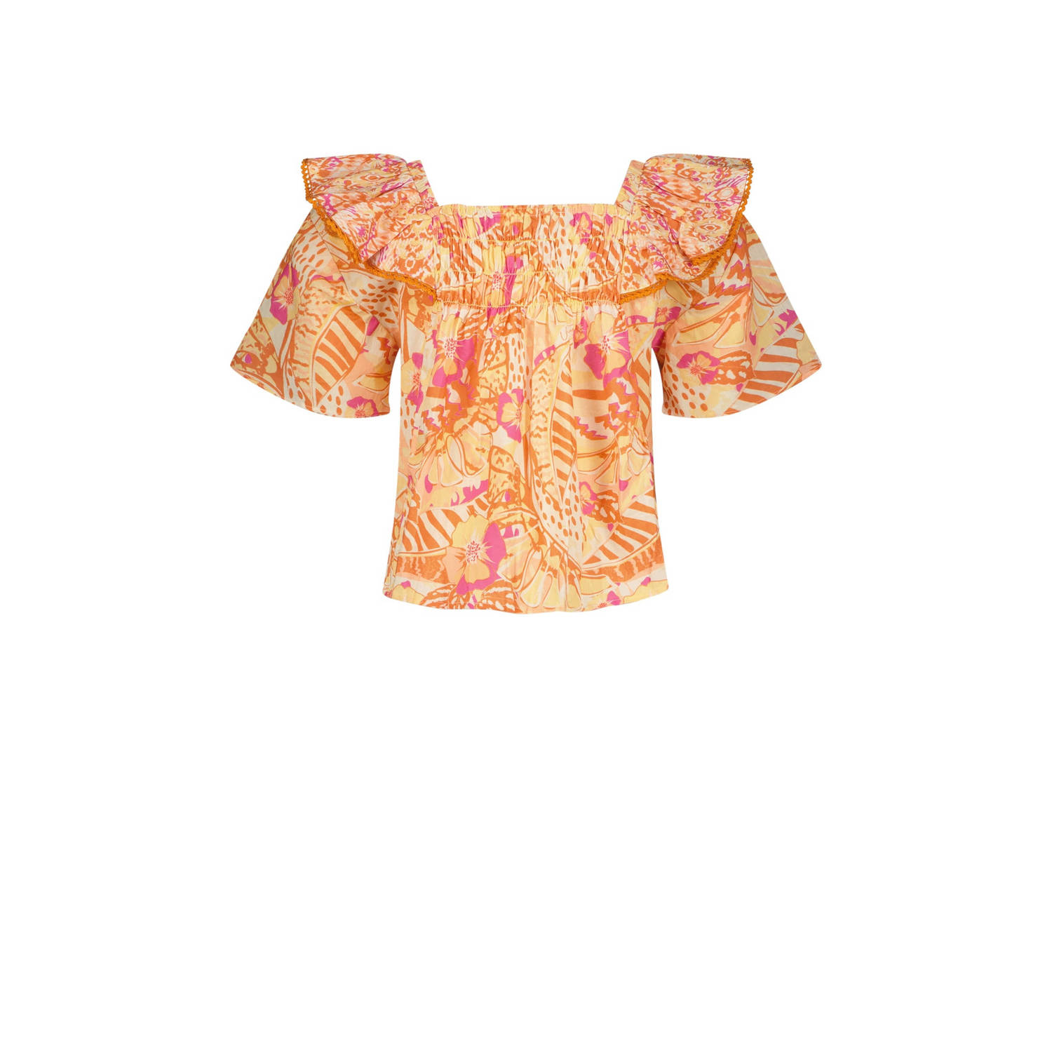 Vingino top Lorance met all over print oranje roze geel