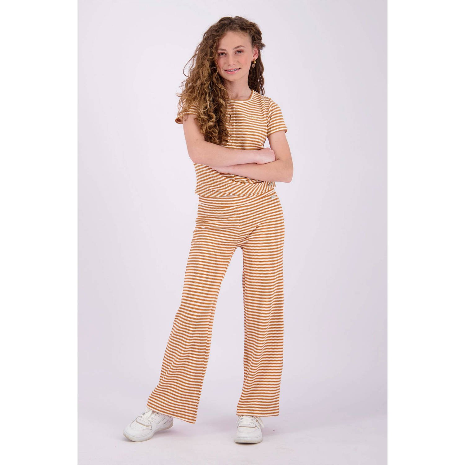 VINGINO gestreept T-shirt Ireen lichtbruin ecru Top Meisjes Polyester Ronde hals 128
