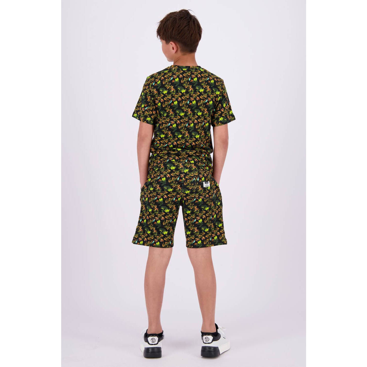 Vingino T-shirt Jerro met all over print zwart neon geel oranje