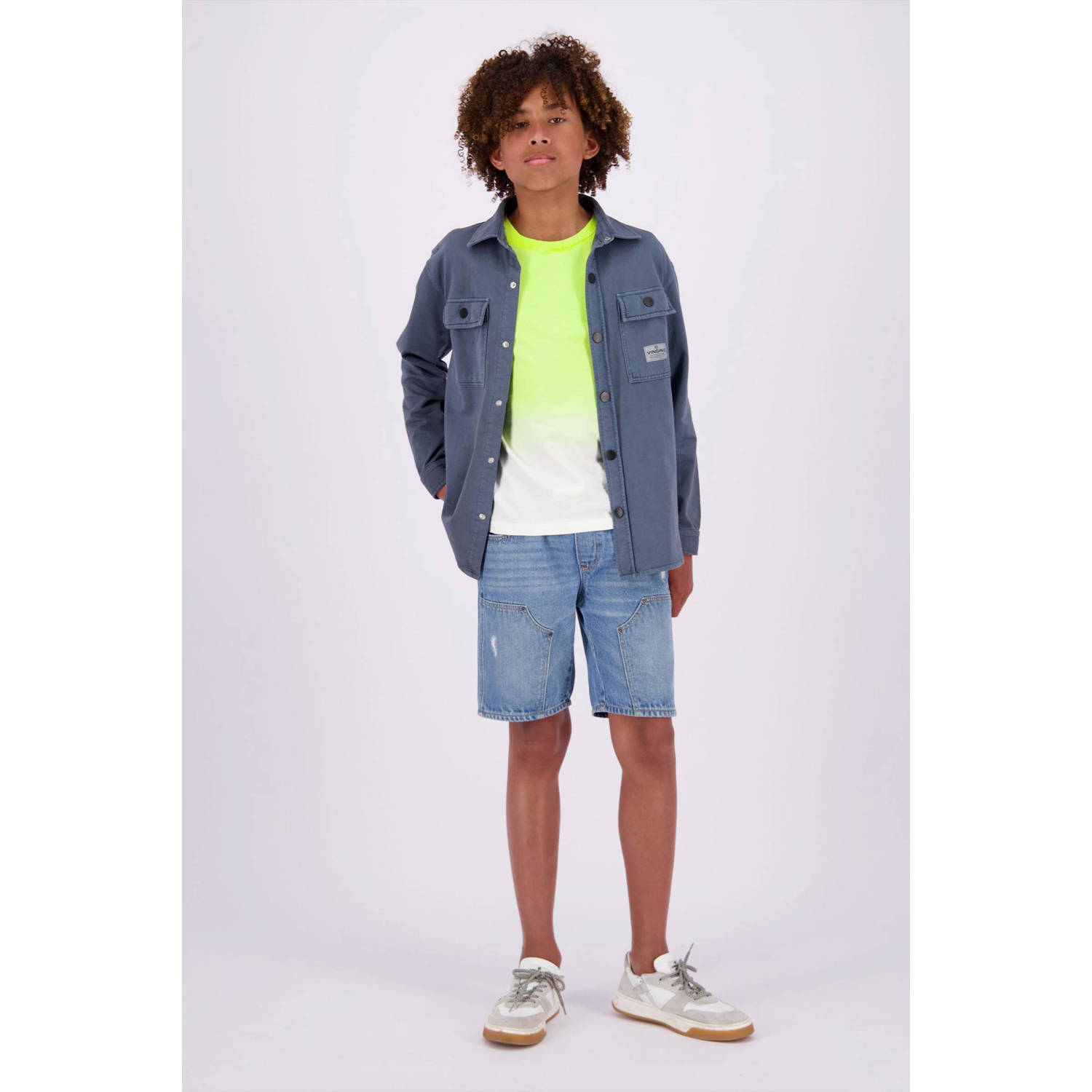 VINGINO T-shirt Hermo met backprint neon geel offwhite Jongens Katoen Ronde hals 140