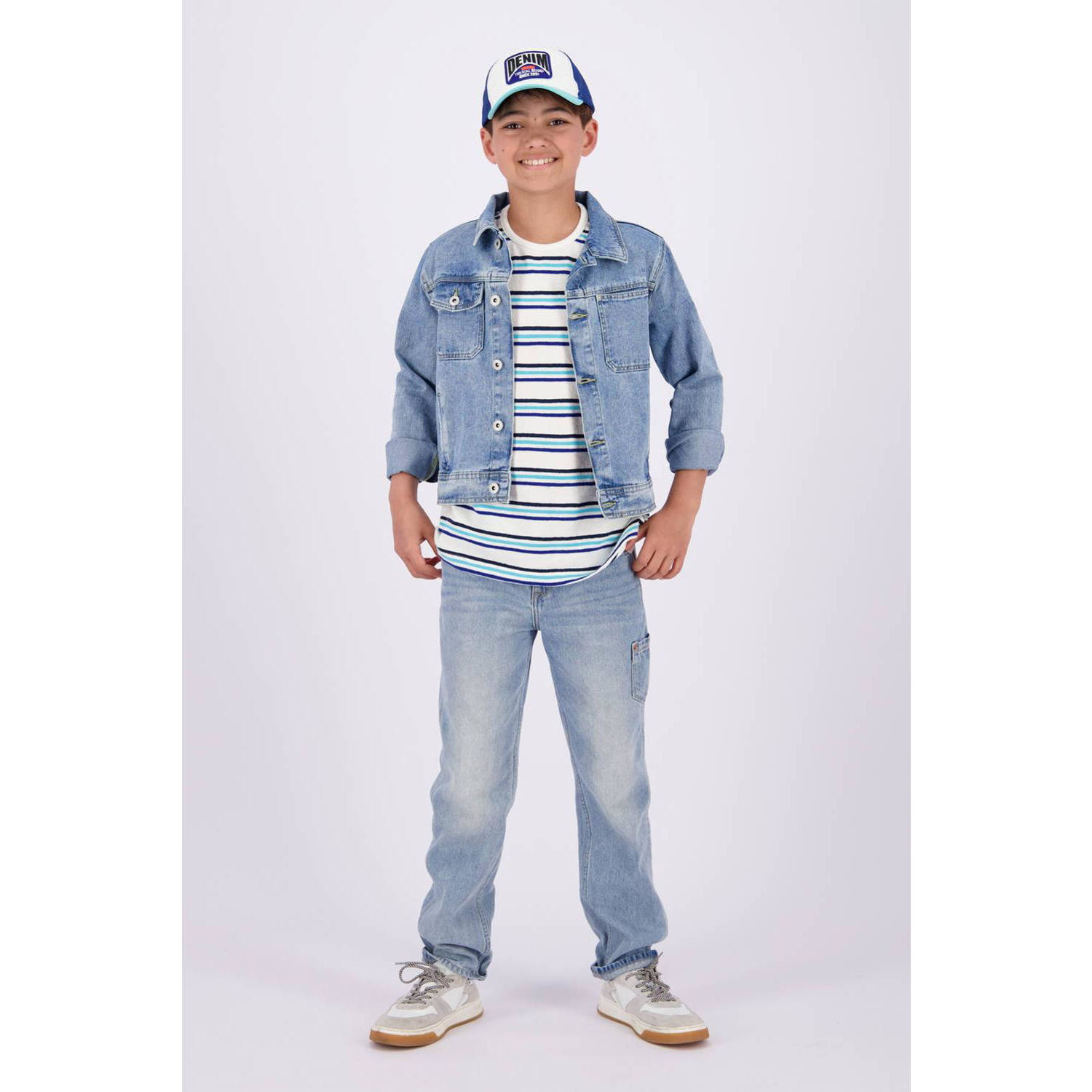 VINGINO gestreept T-shirt Hoss wit lichtblauw Jongens Katoen Ronde hals 176