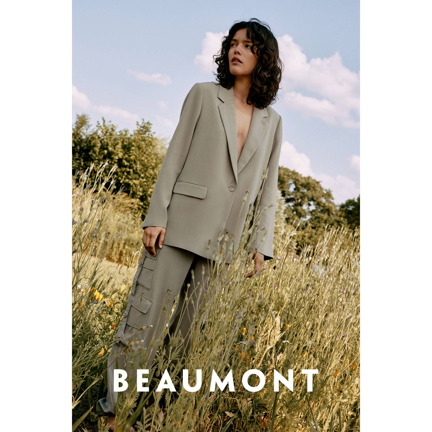 Beaumont rechtvallende blazer Carry van gerecycled polyester taupe