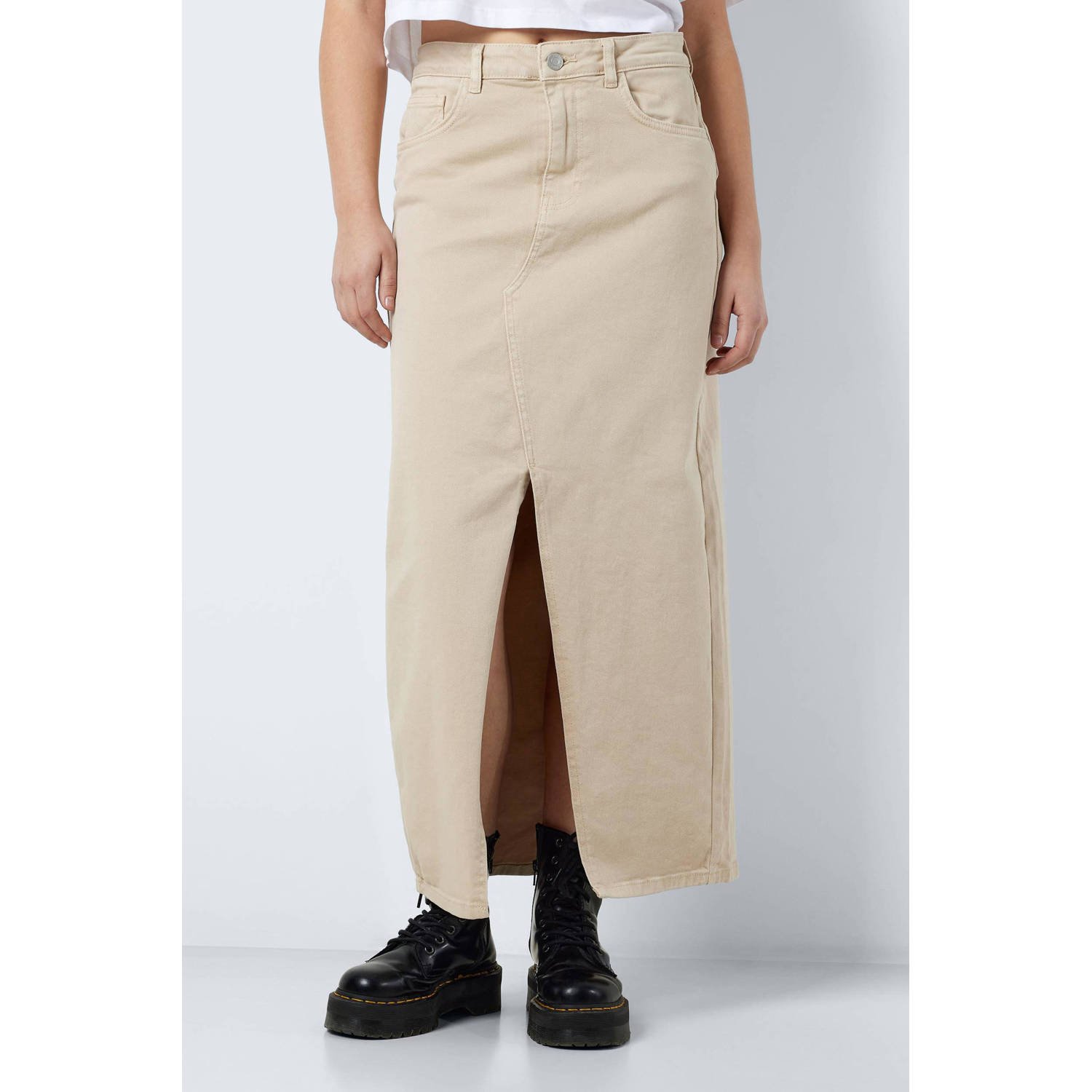 Noisy May Gekleurde Denim Rok met Split Beige Dames