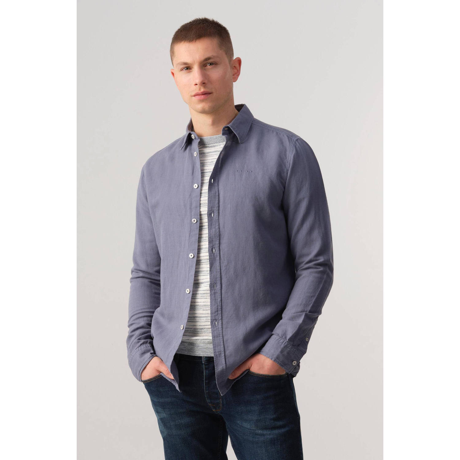 J.C. Rags regular fit overhemd Jayden Linen bluefin uni