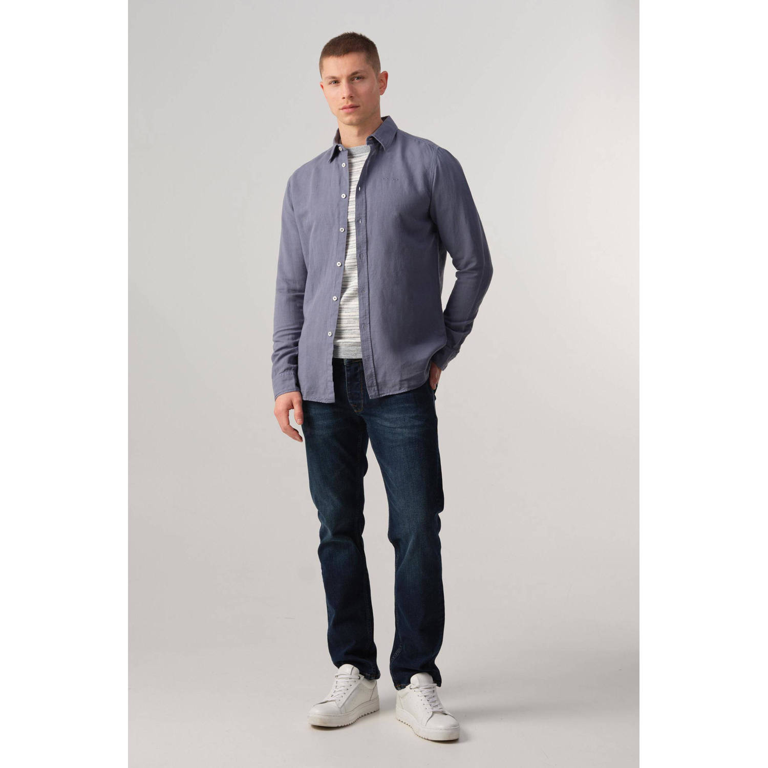 J.C. Rags regular fit overhemd Jayden Linen bluefin uni