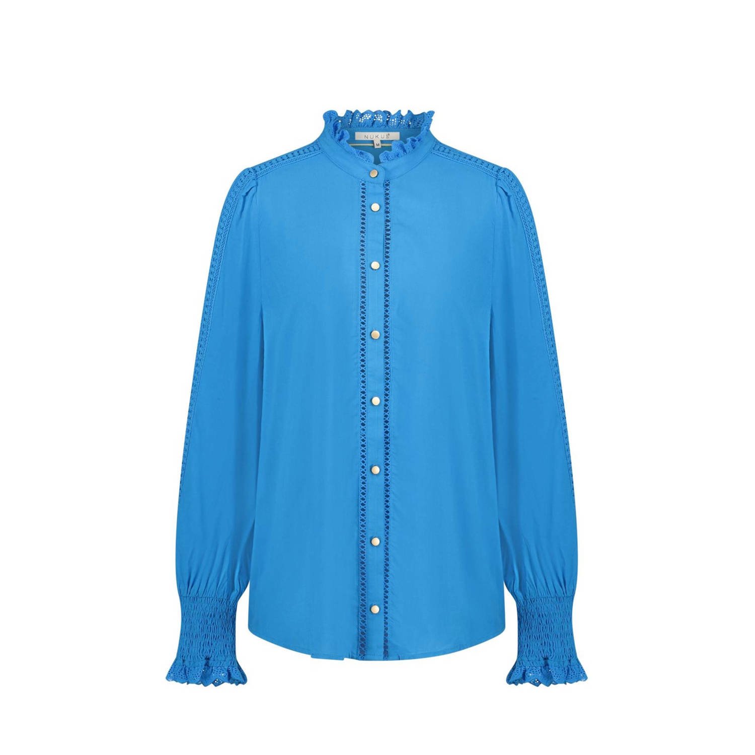 NUKUS blouse Rosalie met ruches blauw