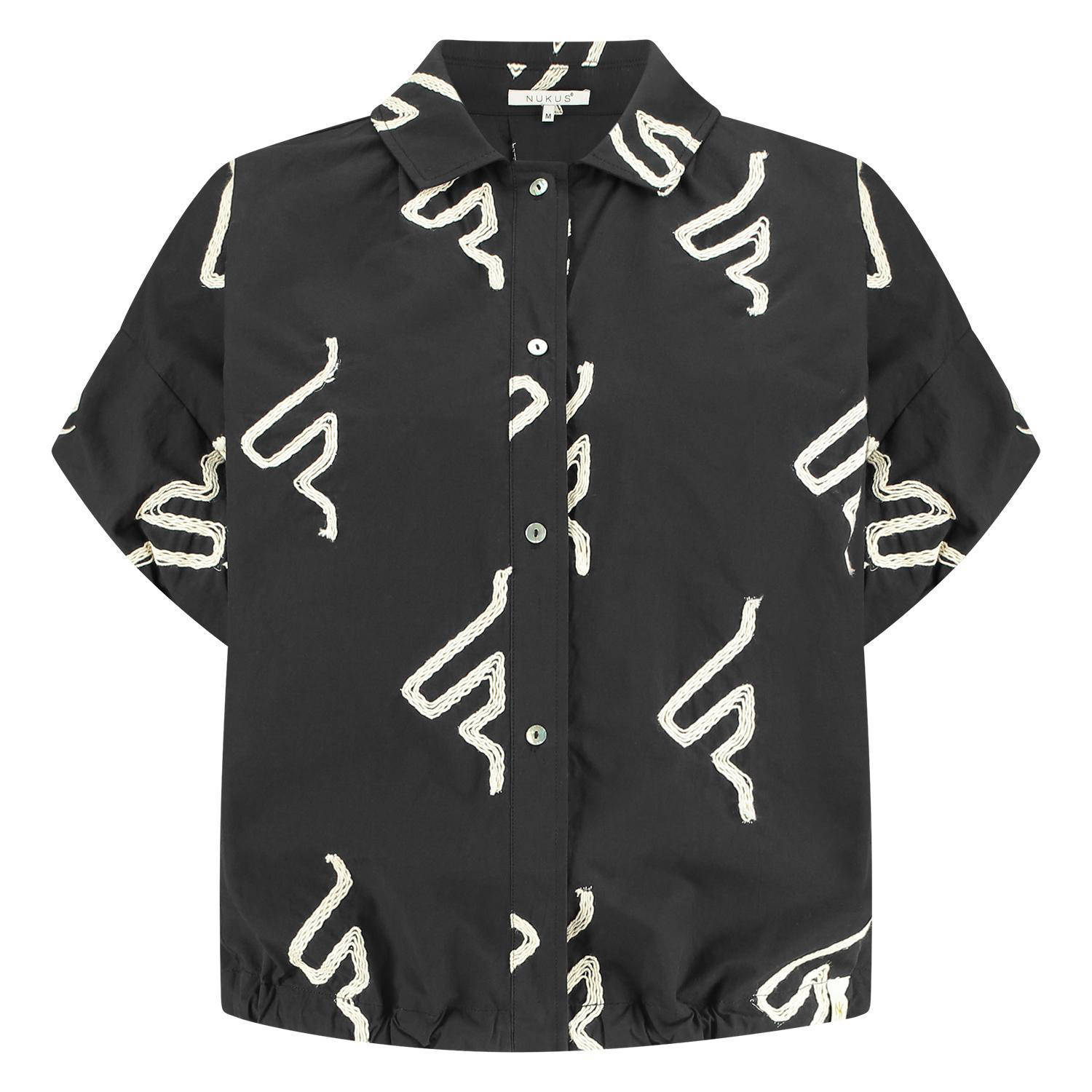 NUKUS blouse Catalina met all over print en borduursels zwart zand