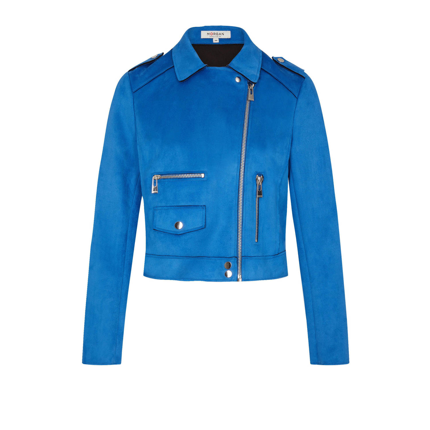 Morgan imitatiesuède jasje blauw