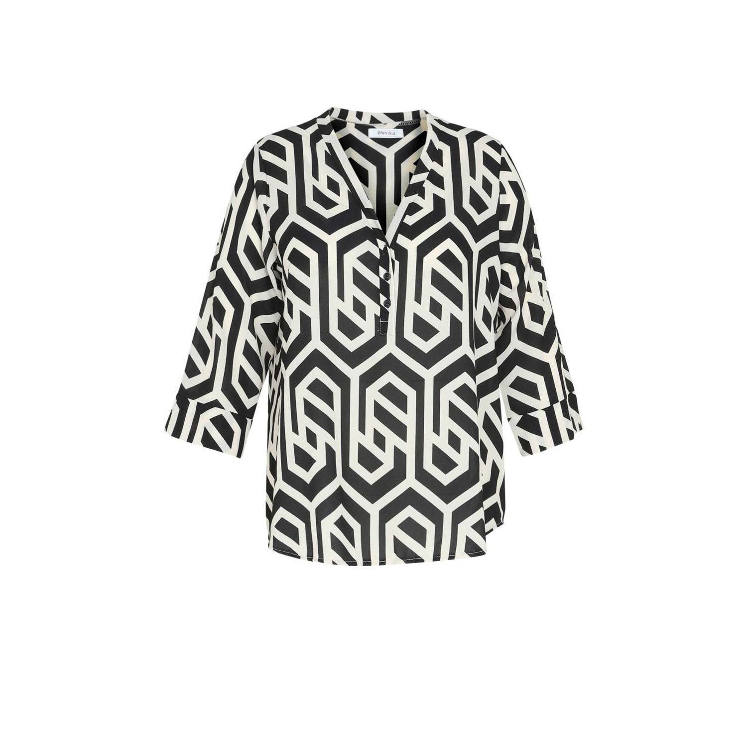 Paprika blousetop met grafische print zwart wit