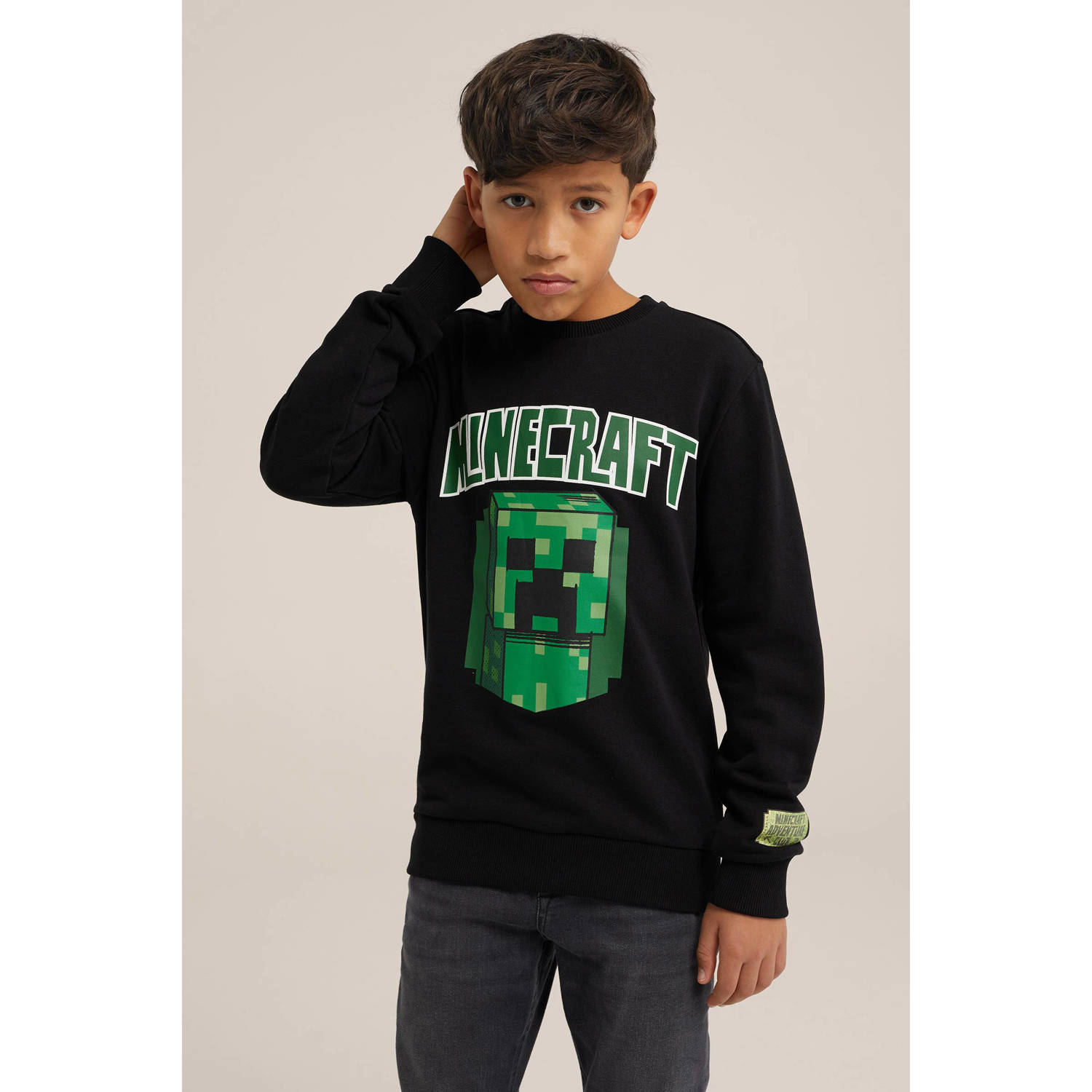 WE Fashion Minecraft sweater zwart groen