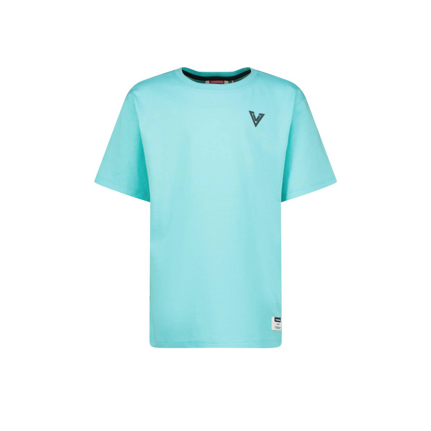 VINGINO T-shirt Hodd met printopdruk aquablauw Jongens Stretchkatoen Ronde hals 140