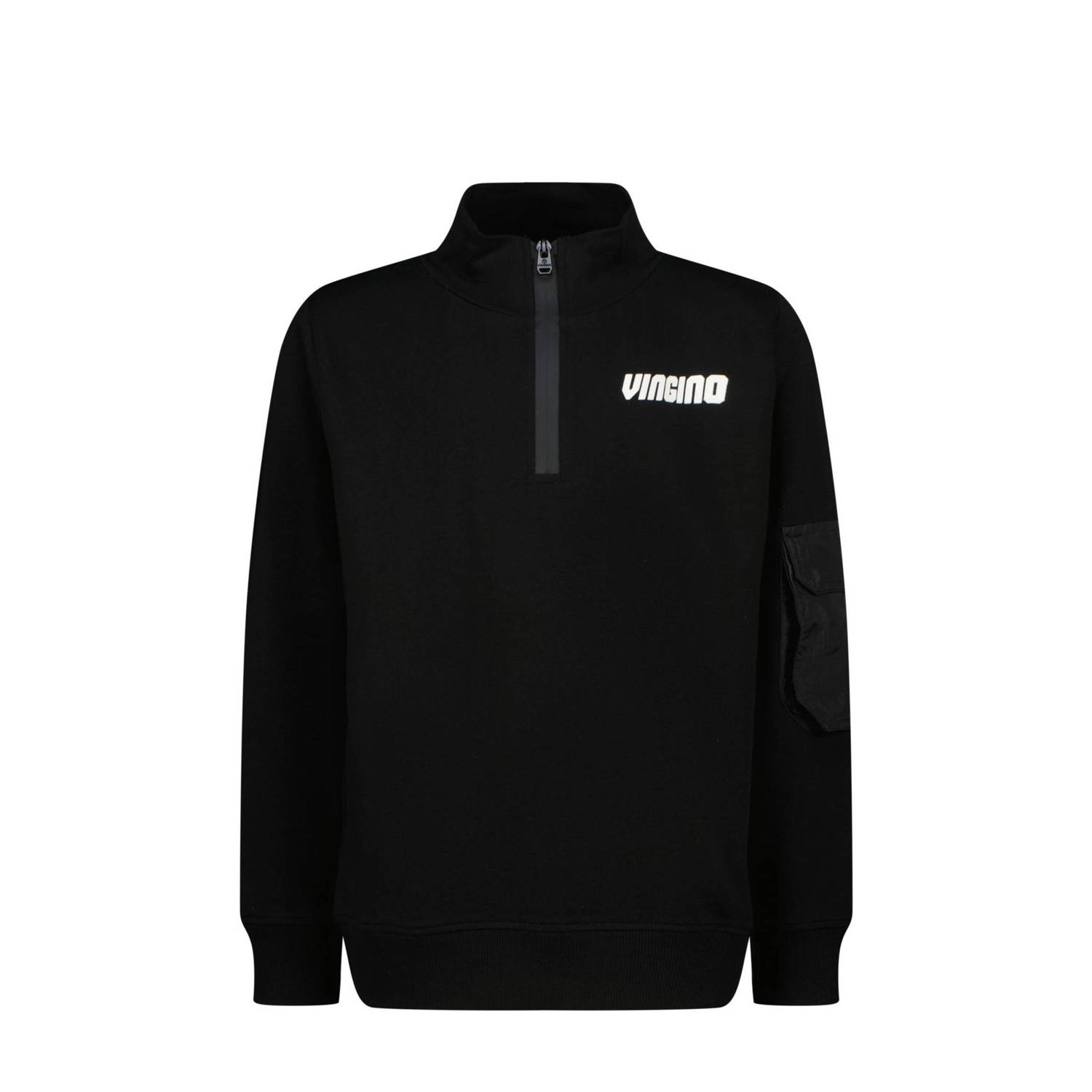 VINGINO sweater Nesani met logo zwart Logo 128 | Sweater van