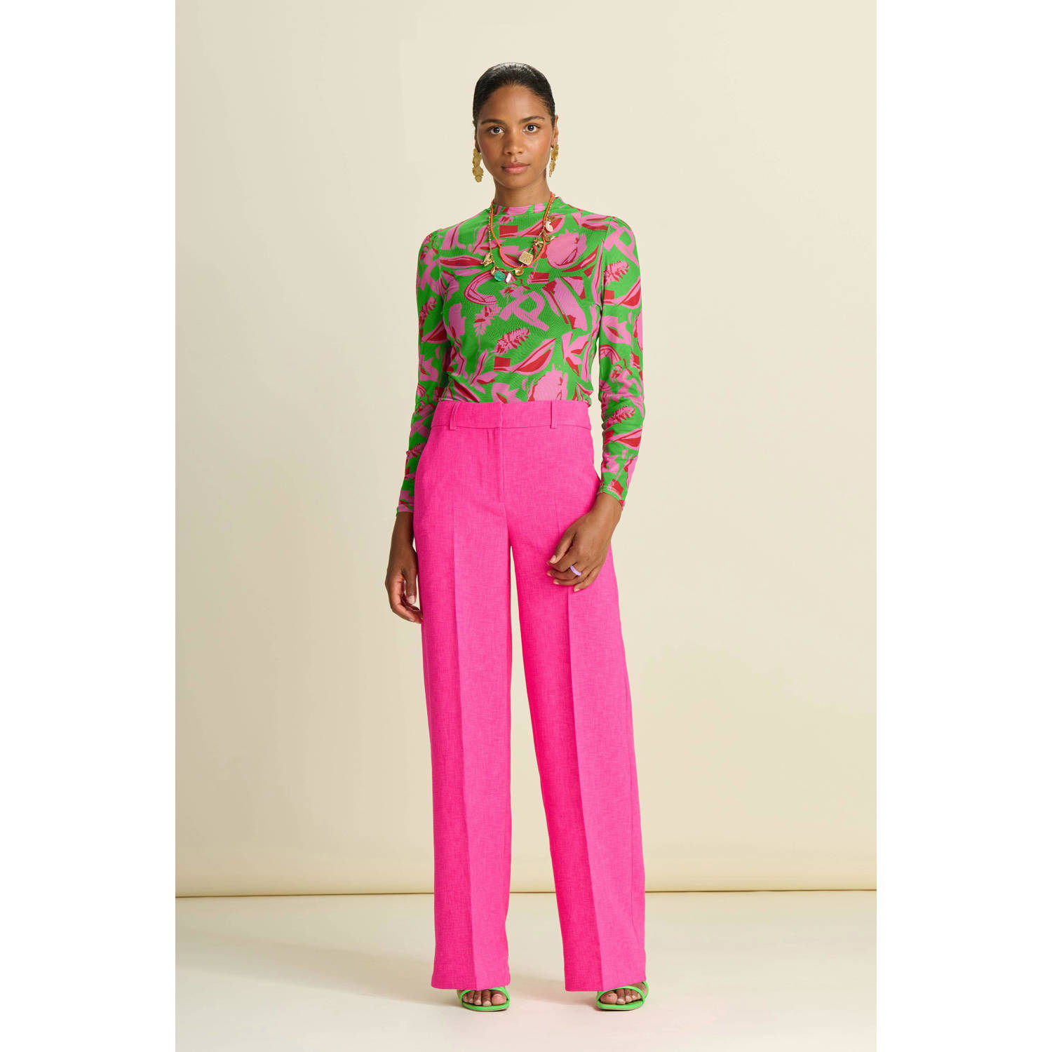 POM Amsterdam high waist wide leg pantalon roze