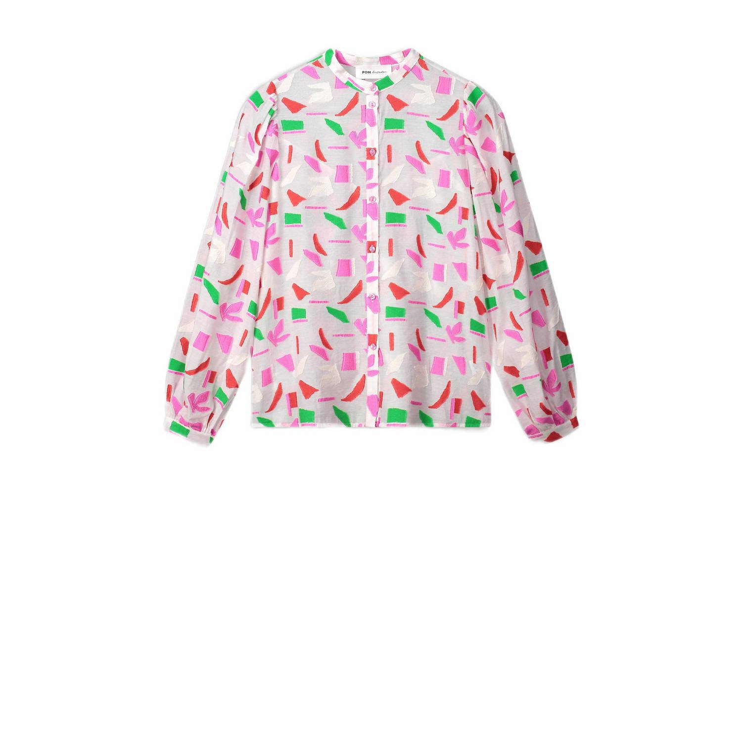 POM Amsterdam blouse met all over print en plooien wit roze groen