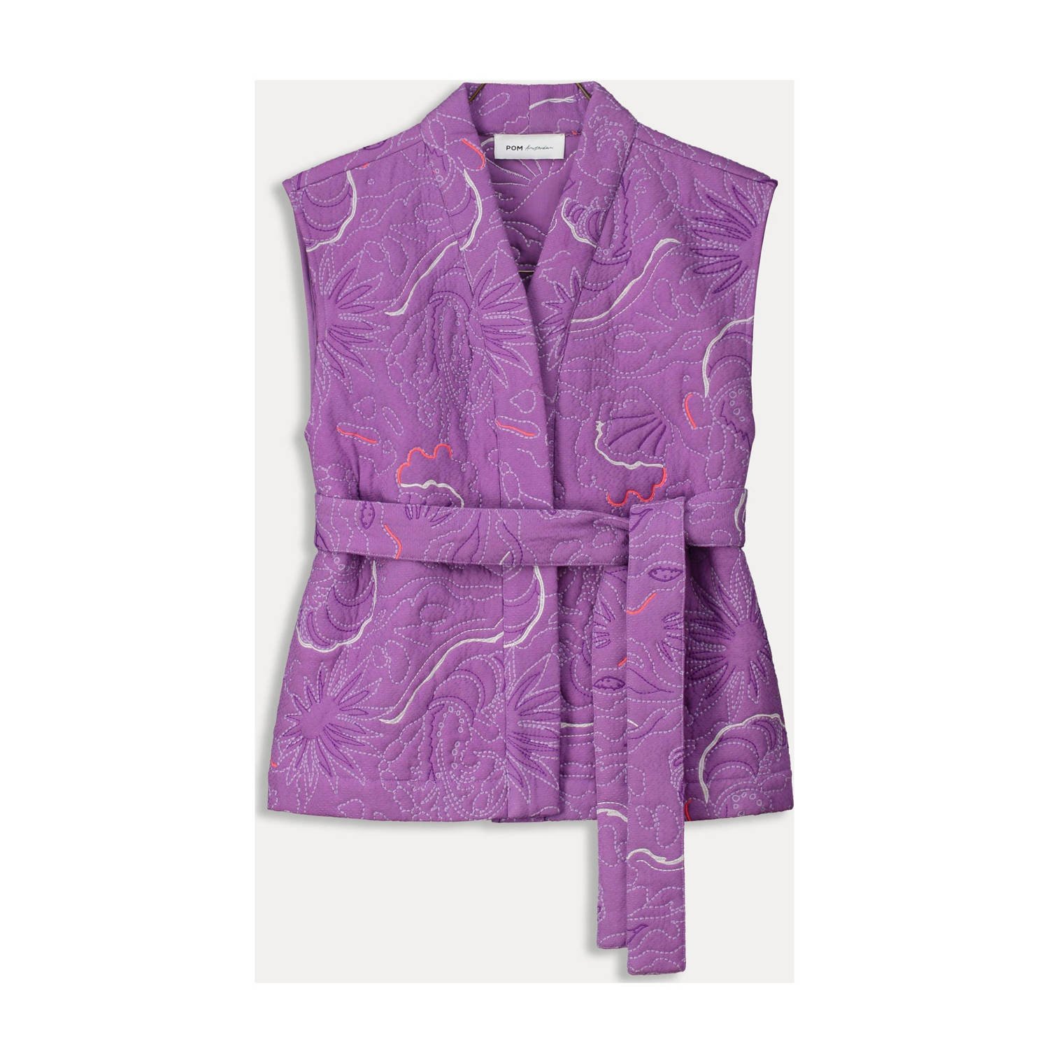 POM Amsterdam gilet met all over print en borduursels paars wit