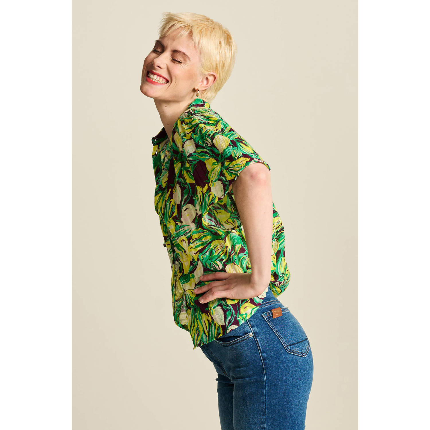 POM Amsterdam blouse met all over print groen geel