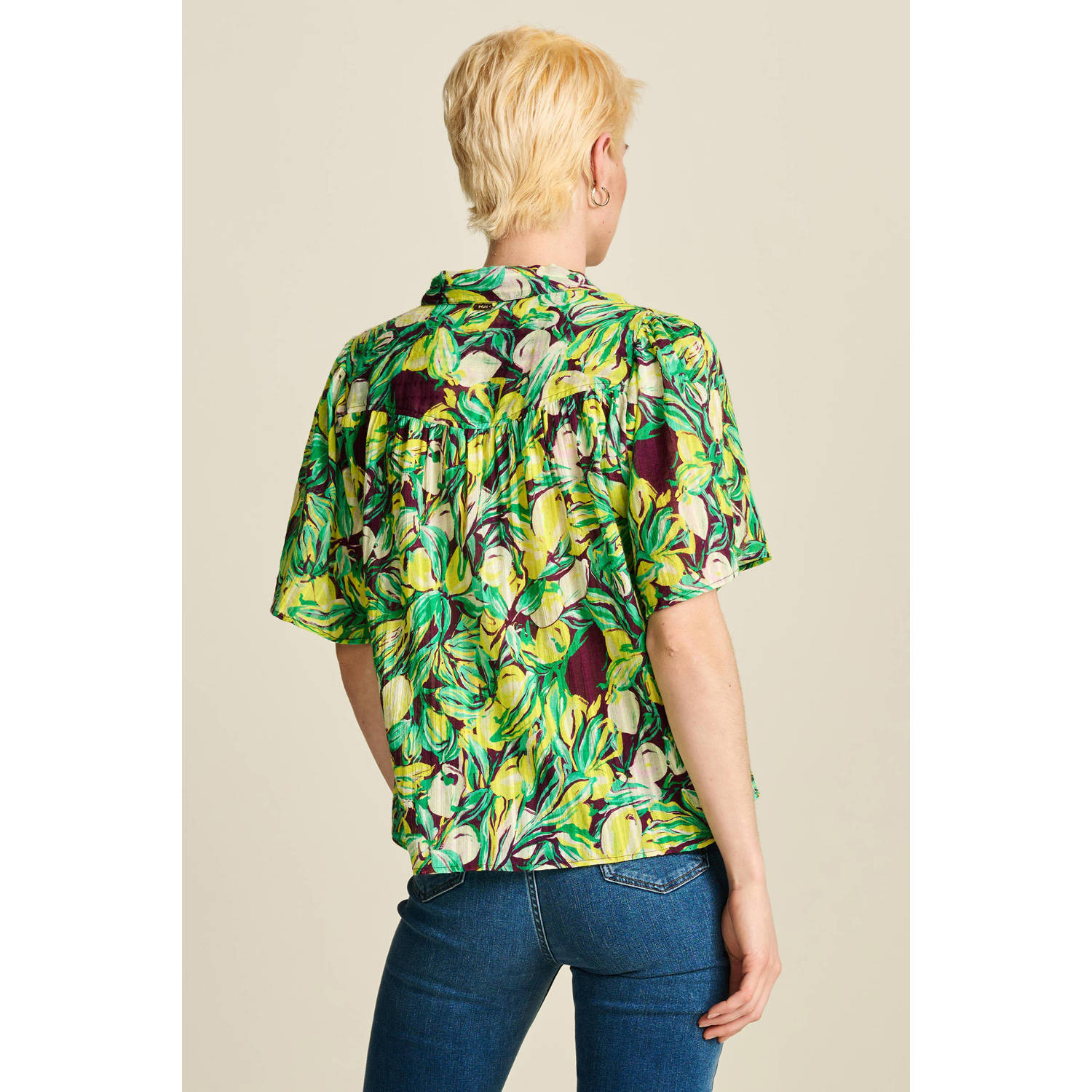 POM Amsterdam blouse met all over print groen geel