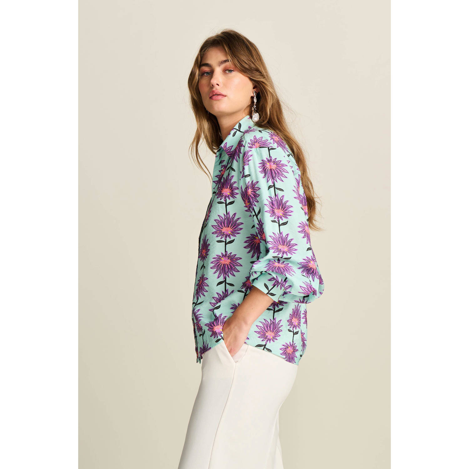 POM Amsterdam blouse met all over print blauw paars oranje