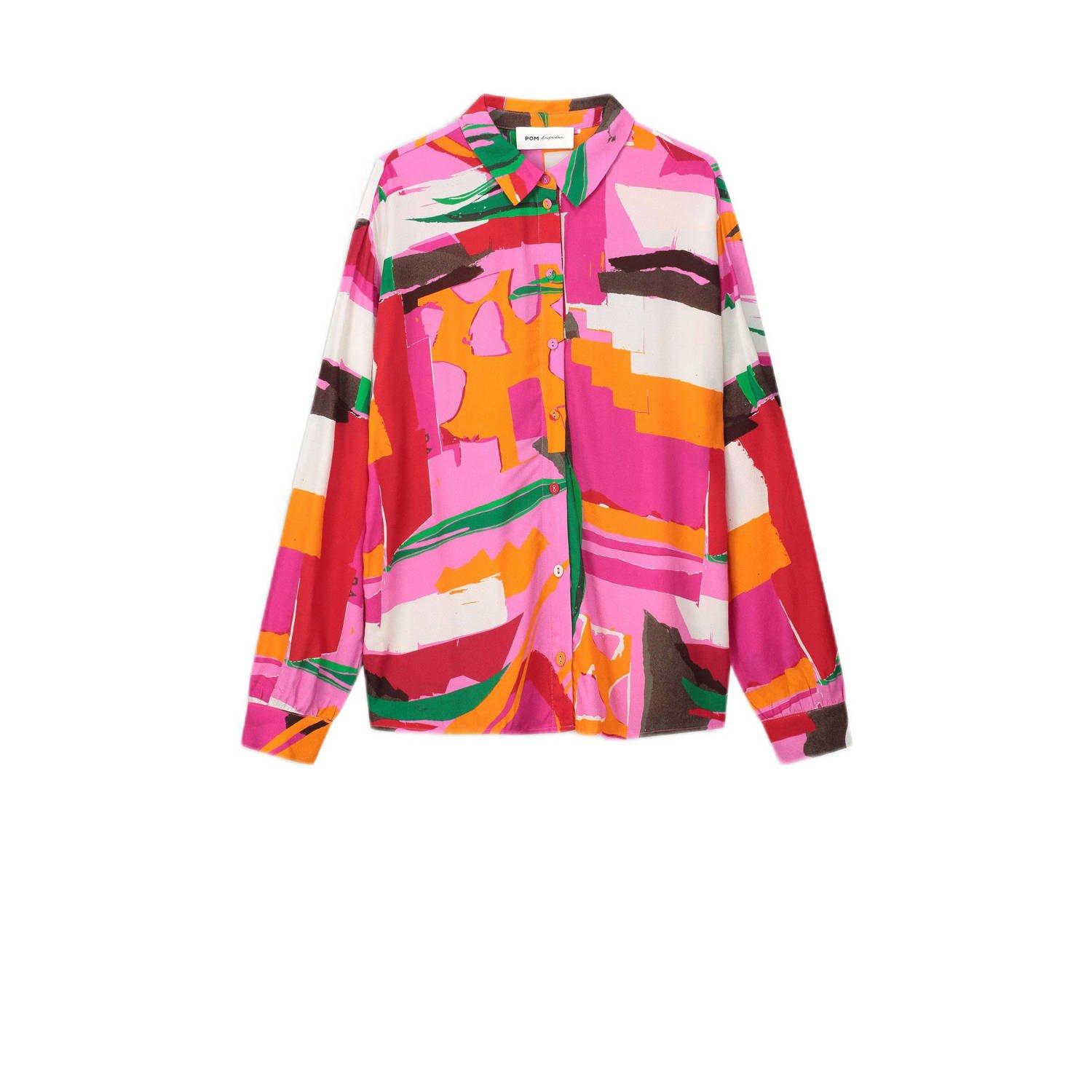 POM Amsterdam blouse met all over print roze oranje groen