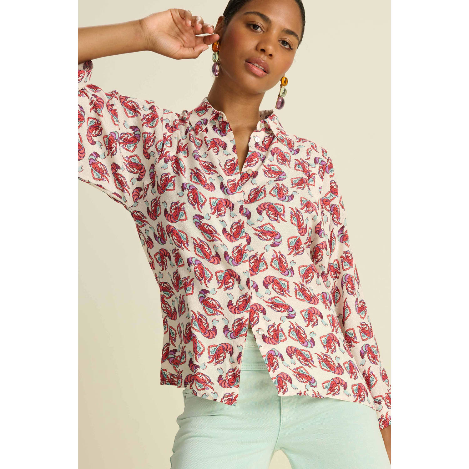 POM Amsterdam blouse met all over print rood ecru