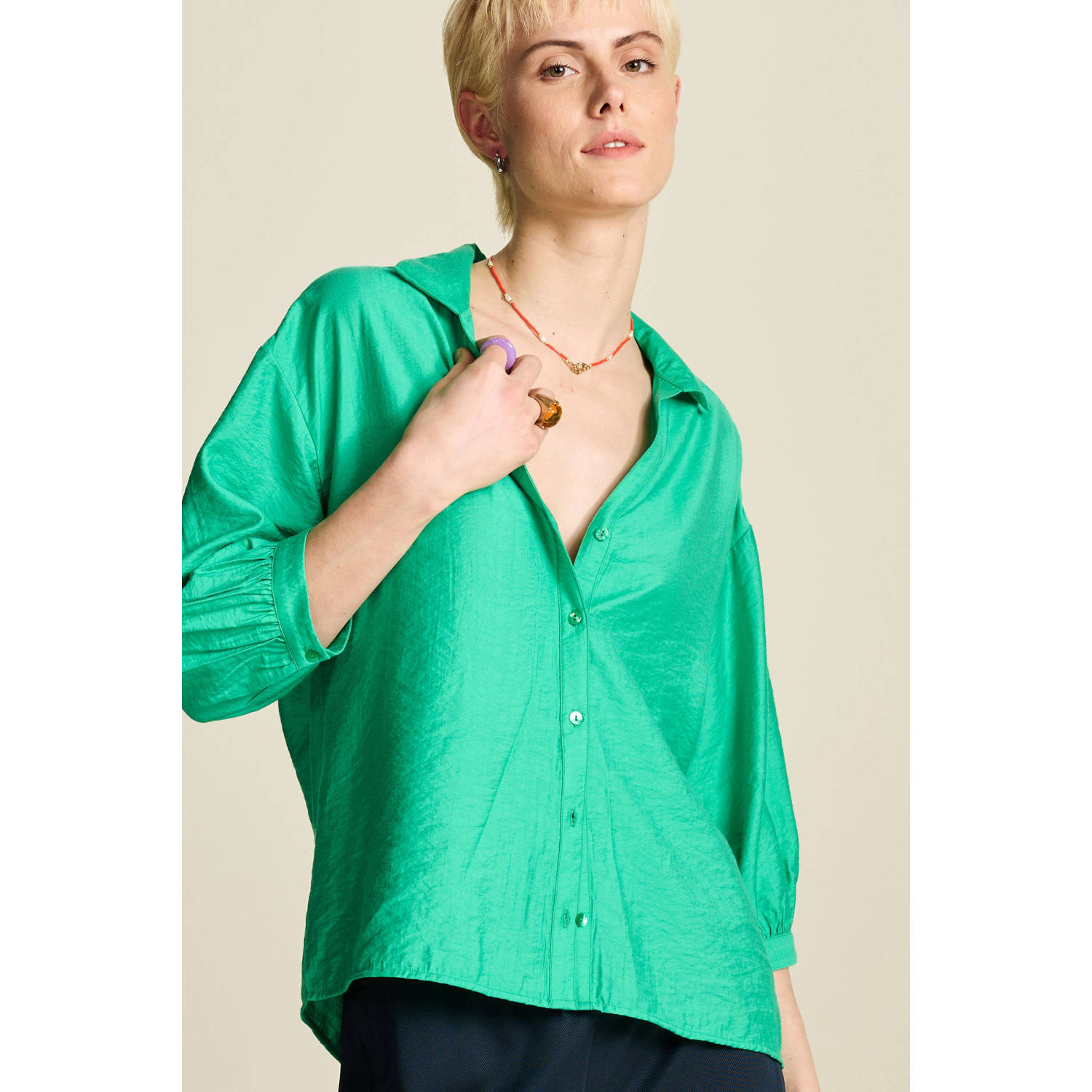 Pom Amsterdam Groene Violet Blouse Elegant Trendy Look Green Dames